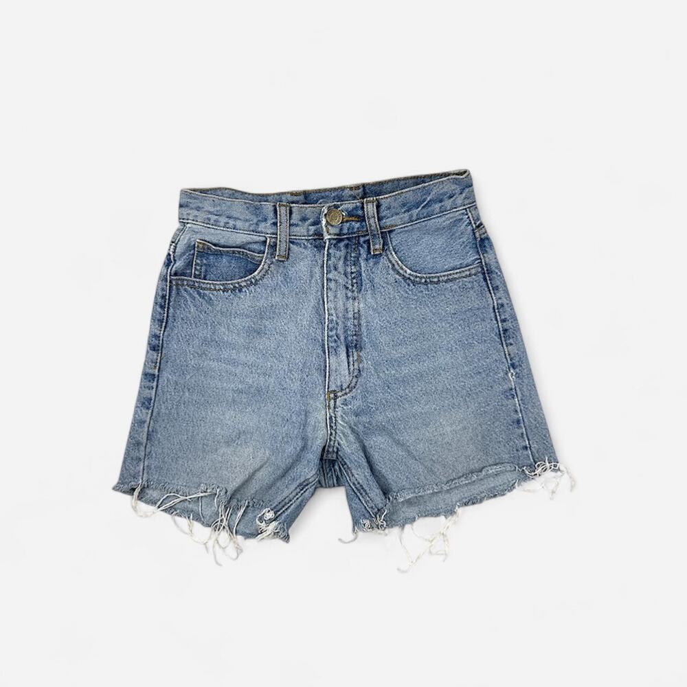 J Galt denim shorts cutoff vintage style distressed frayed hem light wash